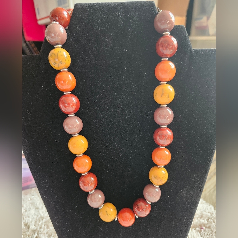 Multicolor Beaded Necklace Vintage With 2 Beaded Free Bracelets